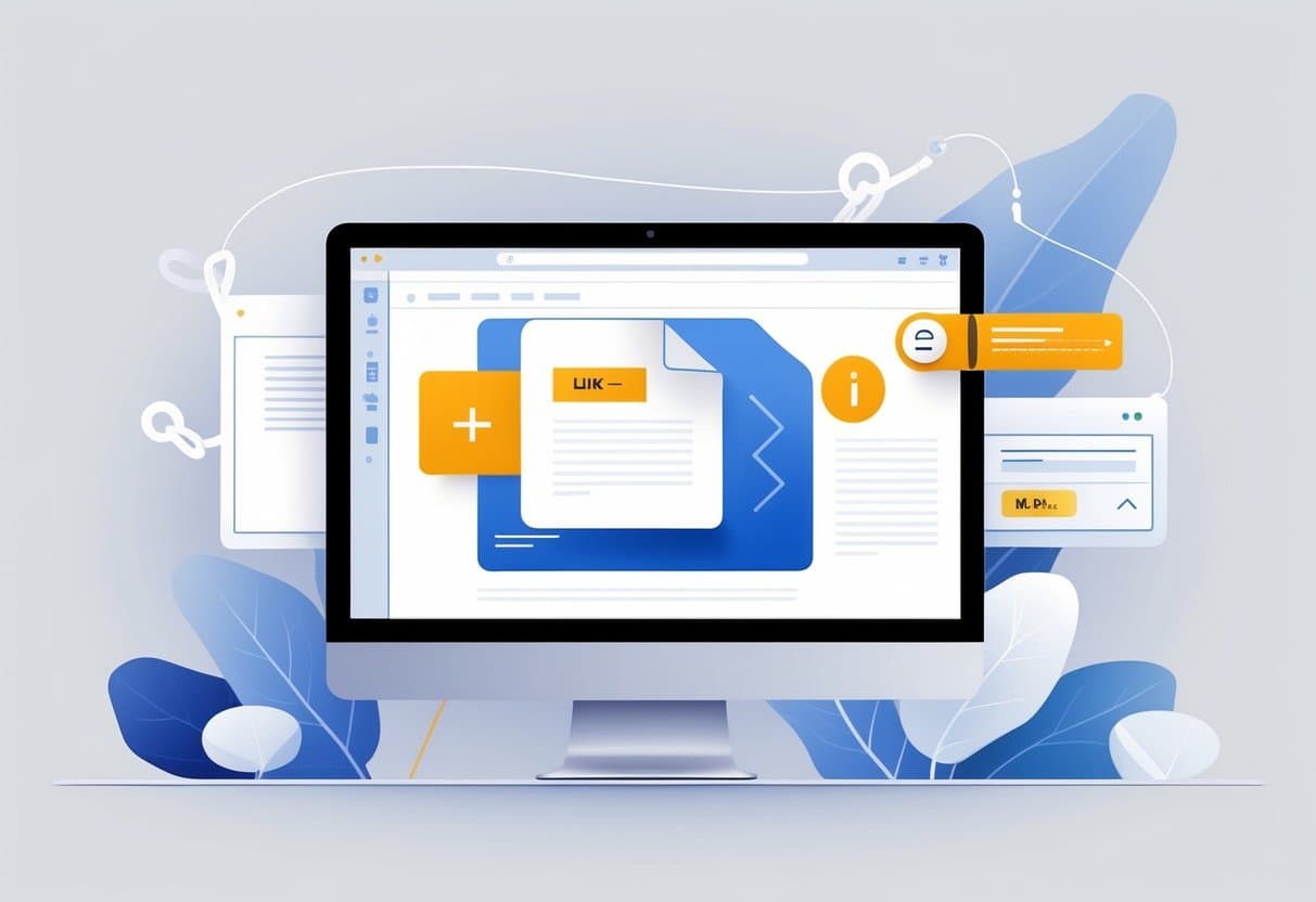 A computer screen showing a PDF document with a cursor hovering over a highlighted area, indicating the addition of a hyperlink.